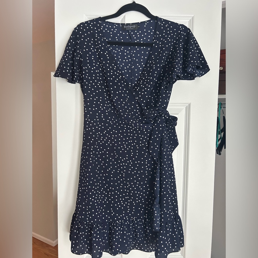 Navy Polka Dot Wrap Dress
